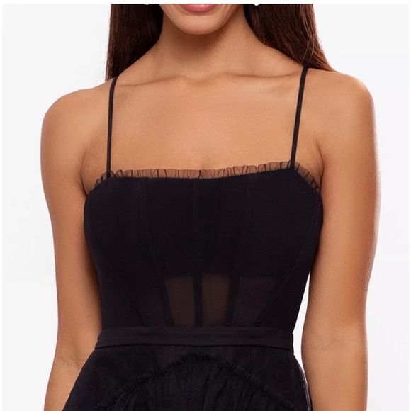 Betsy Adam Black Corsette Tiered Tulle Evening Gown NWT - Picture 4 of 9